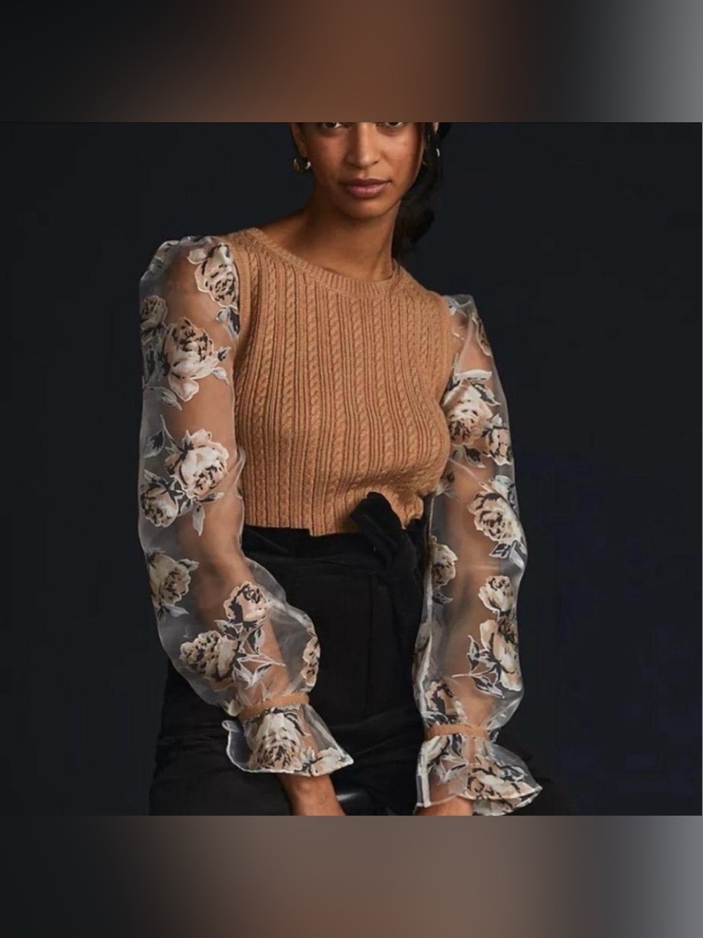 Anthropologie Maeve Contrast-Sleeve Sweater
